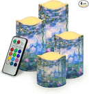 Ystardream Monet's Water Lily Flameless Candles with Timer Led Candles Flickering 4 Candle Sets for Home Decor,18 Key Remote Control，Dancing Flame, True Wax, Battery Powered. by GreenHaven Gardens