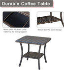Patio Tables Outdoor Coffee Table - Wicker Rattan Side Tables with 2-Tier Storage Shelf End Table for Porch Deck Balcony Garden Outside Square Brown by GreenHaven Gardens