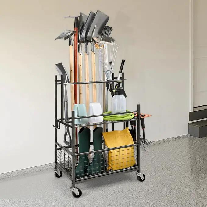 VEVOR Garden Tool Organizer, 16 Slots with Hooks, Yard Tool Tower Rack with Wheels for Garage Organization and Storage, Hold Long-Handled Tool/Rake/Broom, Metal Tool Stand Holder for Shed, Outdoor, photo 2 of 9