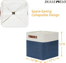 DULLEMELO Foldable Storage Cubes 12 x 12 Organizer Bins,Canvas Storage Bins Empty Gift Baskets for Organizing with SturdyLeather Handles, Closet Baskets for Nursery Storage(4 Pack - 12" White&Blue) by TinyTreasures Baby Boutique