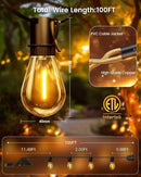 Torkase 100FT Outdoor String Lights LED, 30+2 S14 Shatterproof Bulbs, Dimmable Patio Lights, IP54 Waterproof Connectable for Pergola Lighting, Backyard, Porch,Weddings, Cafe, Party by GreenHaven Gardens