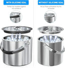 3.2 Liter Ice Bucket with Silicone Lid, Strainer, Tongs, Double Wall Insulated Stainless Steel Ice Bucket Wine Bucket for Cocktail Bar and Parties by CozyNest Decor