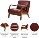 Glitzhome 30.75" H Mid Century Red Accent Armchair, Single Reading Armchair PU Leather Lounge Chair with Walnut Ruberwood Frame by CozyNest Decor