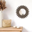 Honiway Farmhouse Wall Decor Mirror 12 inch Sunburst Boho Wood Mirror Rustic Home Decor Room Decoration for Bedroom Living Room Weathered Grey by CozyNest Decor