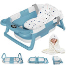 MoreFeel Collapsible Baby Bathtub for Newborn with Thermometer & 1 Hooded Towel & 1 Soft Floating Cushion,Portable Travel Bathtub with Drain Hole, Durable Foldable Baby Tubs for Infants to Toddler by TinyTreasures Baby Boutique