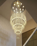 D32''X H100'' Large Crystal Chandelier Lighting, Modern LED Round Raindrop Flush Mount Ceiling Light Fixture for Hotel Staircase Hallway Modern Crystal Chandelier Suitable for Sloping Ceiling by CozyNest Decor
