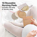 Organic Nursing Pads - 14 Washable Viscose Derived from Bamboo Breastfeeding Pads, Wash Bag, Reusable Breast Pads for Breastfeeding, Nipple Pads for Breastfeeding Essentials(Earth, L 4.8") by TinyTreasures Baby Boutique