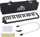 EastRock 37 Key Melodica Instrument Air Piano Keyboard Soprano style Pianica with Mouthpiece Tube Sets and Carrying Bag Black by TinyTreasures Baby Boutique