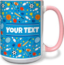 Personalized Mug for Kids - Sports - Custom Name/Text, Ceramic Hot Chocolate/Cocoa/Coffee Cup for Boys/Girls, Birthday/Christmas/Holiday Gift - 15 oz, Pink Handle by TinyTreasures Baby Boutique