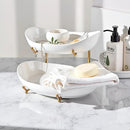 HBlife Extra Large Fruit Basket for Kitchen Counter - 2 Tier Ceramic Fruit Bowl with Metal Stand, Bathroom Countertop Organizer, Tiered Serving Trays for Party by CozyNest Decor