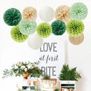 Sage Green-Boho Party-Decorations Paper Flowers Lanterns - 15PCS Birthday Gender Neutral Baby Shower Tissue Pom Poms Streamers, Champagne Gold Rustic Wedding Graduation Hanging Supplies Decor Hugfond by CozyNest Decor