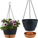 2 Pack Hanging Planters for Indoor Outdoor Plants, 10 Inch Hanging Flower Pot Basket with Drainage Hole with Removable Tray&Hooks Self Watering Plant Pot for Hanging Plants, Dark Grey by CozyNest Decor