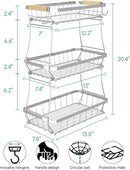 3 Tier Fruit Basket for Kitchen Counter with 2 Mobile Banana Hangers, 2025 Pro Detachable Metal Fruit Bowl with Wooden Handle, Fruit Holder for Bread Snack Veggies, Silvery by CozyNest Decor
