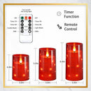NURADA Flickering Flameless Candles: Built-in Star String Lights Battery Operated LED Pillar Candles with Remote and Timer Romantic Decorations for Wedding Party Christmas Halloween - Red 3 Pack by CozyNest Decor