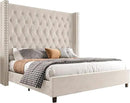 PaPaJet Queen Size Bed Frame with 61.4" Tall Headboard, Velvet Modern Upholstered Tufted Bed for Adults, Handmade Deep Button Tufting, Solid Wood Legs, No Box Spring Required, Cream by CozyNest Decor