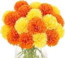 Kimura's Cabin 20Pcs Fake Silk Ball Flowers Artificial Chrysanthemum Faux Mums Bouquets Wedding Arrangements Halloween Home Table DIY Center Decoration (Orange Yellow) by CozyNest Decor