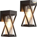Outdoor Wall Lights Set of 2, Exterior Sconce Lighting Fixtures, Black Outdoor Porch Lights, Outdoor Wall Lantern with Clear Stripe Glass for Patio, Garage by GreenHaven Gardens