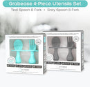 Grabease Baby Spoons and Forks Utensils for Toddlers Infants BPA-Free & Phthalate-Free Baby Silverware, 2 Sets, Teal and Gray - Infant Spoon - Toddler Fork by TinyTreasures Baby Boutique