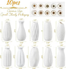 Small White Ceramic Vase Set of 10 - Mini Bud Vases for Flowers and Pampas Grass, Boho Centerpieces for Home and Party Decor, White Vases Home Decor, Ceramic Vase Set for Weddings by GreenHaven Gardens