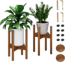 2 Pack Adjustable Plant Stand, Bamboo Plant Stand Indoor with Tray, Wood Plant Stand for 8 to 12 inches Flower Pots, Single Mid Century Modern Plant Stand for Indoor Plants, Walnut by GreenHaven Gardens