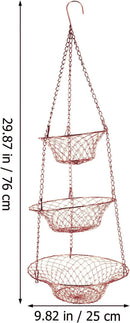 Yardwe 3 Tier Hanging Fruit Baskets Copper Wire Basket Fruit Vegetable Kitchen Storage Organizer Rustic Country Decor Round Metal Copper by CozyNest Decor