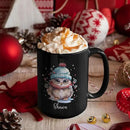 Winter Owl Design Coffee Mug - Custom Christmas Animal Black Cup, Personalized Name Themed 11oz 15oz Ceramic Cup for Owl Lovers, Xmas Decorative Gift by CozyNest Decor