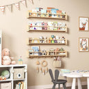 34Inch Nursery Bookshelves,Set of 4,Wall Floating Shelf Kids Coat Rack with 6Hooks,Hanging Book Shelf for Baby Nursery Room Décor， Patent Number: 29958098(Burlywood, 34) by TinyTreasures Baby Boutique