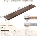 Axeman Floating Shelves for Wall, Rustic Elm Wood 48'' x 8" Deep Wall Shelf with Invisible Bracket, Large Long Wall Mounted Storage Shelves for Living Room, Bedroom, Kitchen, Bathroom Decor, Walnut by CozyNest Decor