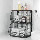 Wetheny 2 Tier Stackable Wall Mounted Wire Basket Fruit Basket with Wood Lid - Kitchen Pantry Organization and Storage, Hanging Storage Basket for fruits, Onion, Potato, Produce, Vegetable (Black) by CozyNest Decor