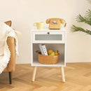 AWASEN White Night Stand, Modern Bedside Table with Glass Storage Drawer and Large Open Shelf, Wood Nightstand Side End Table with Solid Wood Legs for Bedroom, and Small Space, White by CozyNest Decor