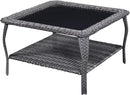 Patio Tables Outdoor Coffee Table - Wicker Rattan Coffee Tables with 2-Tier Storage Shelf Glass Top for Proch Deck Balcony Garden Squre Mixed Grey by GreenHaven Gardens