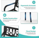 AVAWING Outdoor Bench, 2-Person Garden Benches for Outside, Metal Frame Patio Seating with Floral Pattern Backrest, Armrests for Lawn, Park, Porch, Entryway, Black by CozyNest Decor