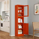 67" Tall Bathroom Storage Cabinet, Narrow Metal Floor Cabinet with Glass Door and Adjustable Shelves, Freestanding Metal Locker for Laundry, Kitchen, Dining Room by CozyNest Decor