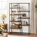 71-Inch 7-Tier Industrial Etagere Bookcase with Heavy-duty Metal Frame-Rustic Brown by LJGDeals