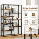 71-Inch 7-Tier Industrial Etagere Bookcase with Heavy-duty Metal Frame-Rustic Brown by LJGDeals