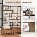 71-Inch 7-Tier Industrial Etagere Bookcase with Heavy-duty Metal Frame-Rustic Brown by LJGDeals