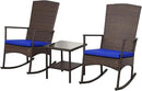 Outdoor Rocking Chairs Set - 3 High-Backed Patio Rockers with Bistro Table & Anti-Slip Cushions, Dark Blue by GreenHaven Gardens