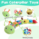 Baby Sensory Toys 0-12 Months, Plush Toys with Music and Rattle, Suitable for Newborn Baby Tummy time, can be Used as a Newborn Birthday, Holiday, Baptism Gift (Green Caterpillar) by TinyTreasures Baby Boutique