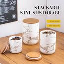 White Ceramic Canister Set with Wooden Lid, 3-Piece Food Storage Jars for Kitchen Counter, Storage Container for Sugar, Coffee, Tea, Spice by CozyNest Decor