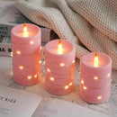 Rose Pink Flameless Candles with String Lights Battery Operated Flickering LED Pillar Candles 4‘’ 5‘’ 6‘’ Candle with Remote Control, Set of 3 by CozyNest Decor