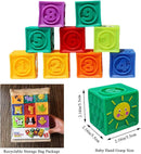 Kingtree Baby Blocks, 9PCS Soft Squeeze Building Blocks Stacking Toys for 6+ Months Babies, Baby Teething Chewing Educational Blocks Set with Numbers Animals Shapes Textures by TinyTreasures Baby Boutique