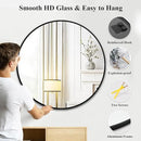 Fabuday Black Round Mirror 39 Inch - Big Circle Wall Mirror for Bathroom, Living Room, Hallway, Entryway, Matte Aluminum Frame Large Circular Mirrors for Wall Decor by CozyNest Decor