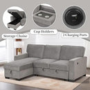 EBELLO Convertible Sleeper Sofa 3 in 1, Chenille Modern L-Shaped Couches for Living Room, Pull Out Sectional Futon Sofa Bed with Storage Space, USB Ports and Cup Holders for Bedroom, Grey by CozyNest Decor