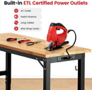 Workbench for Garage Adjustable Height 60 x 22 Inch Work Table with Wheels Heavy Duty Rubberwood Tabletop Workbench with Pegboard, Power Outlets for Woodworking Shop, Home, Office by GreenHaven Gardens