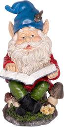 Alpine Corporation 14" Tall Outdoor Garden Gnome Reading a Book Yard Statue Decoration by GreenHaven Gardens