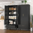 Black Pantry Kitchen Cabinet with Drawer, 75 Inch Metal Storage Cabinet with Doors and Shelves, Steel Food Pantries, Large Freestanding Cupboard for Living&Dining Room-Assemble Required by CozyNest Decor