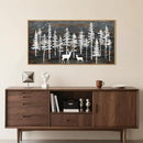 Modern White Forest Framed Canvas Wall Art Set, Minimalist Woodland Art Painting, Retro Tree Landscape Wall Decor, Wildland Deer Artwork for Living Room, Dining Room, Office - 20"x40" by CozyNest Decor