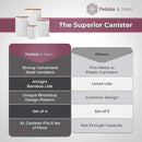 Pebble & Stem® White Metal Canister Set for the Kitchen Counter, Food Canister Set of 4, Airtight Lids, Sugar and Flour Containers for Countertops, Coffee and Tea Storage, Farmhouse Decor by CozyNest Decor