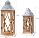 Large Farmhouse Wooden Metal Lantern Set of 2, Rustic Decorative Floor Candle Lanterns, Indoor/Outdoor Hanging Lanterns for Home Decor (No Glass) by CozyNest Decor