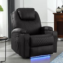 Power Recliner Chair with Heat and Massage, PU Leather Home Theater Seating with LED Lights/Cup Holders/Side Pocket/USB Port, Reclining Sofa Chair for Living Room (1, Black) by CozyNest Decor